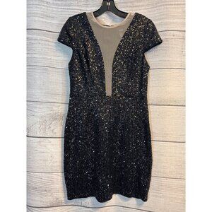 Aidan Mattox Plunging Illusion Sequined Sheath Dress Size 12